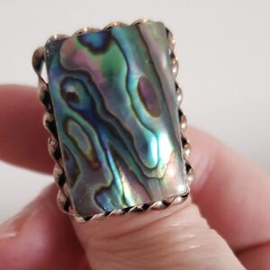 NWOT Abalone & Silver Handmade Ring, Sz 6.5, Brilliant Colors